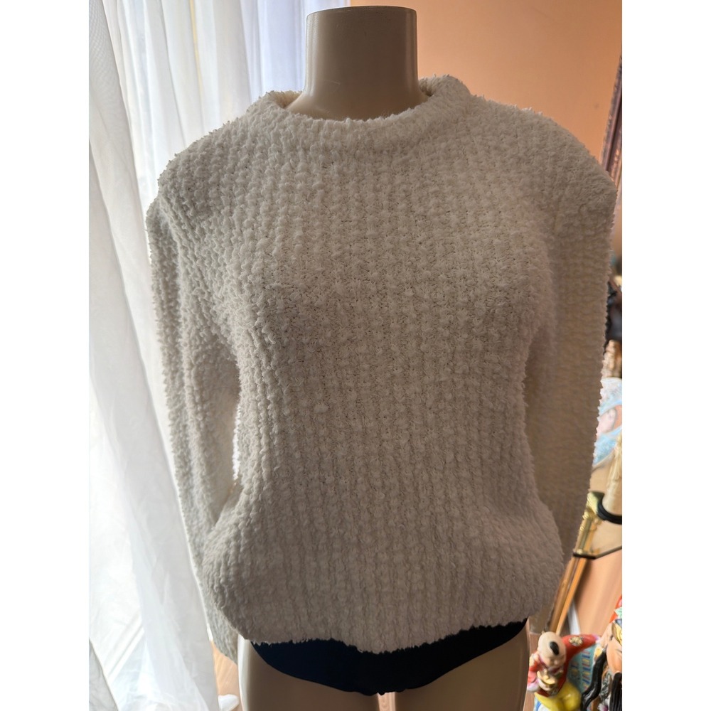 H&M Divided Women Cream Popcorn Knit Boucle Crewneck Sweater‎ Large Off White